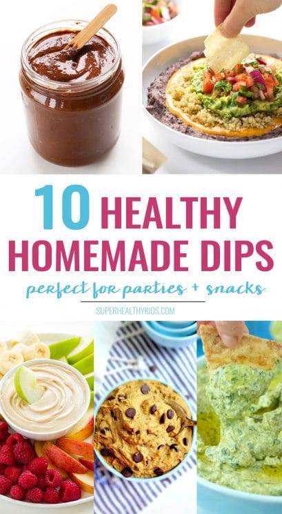 10 super healthy Homemade Dips that every kid will love! If you want your kids to eat more fruits and veggies - dips are are great way to do it! www.superhealthykids.com