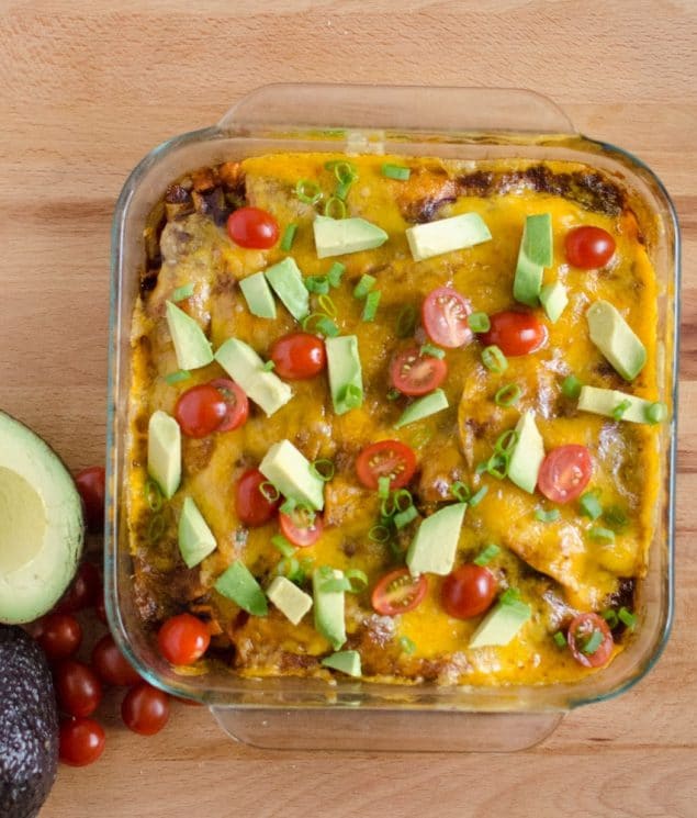 Roasted Sweet Potato and Black Bean Enchilada recipe. www.superhealthykids.com