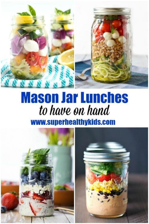 FOOD - 10 Mason Jar Lunches to Have on Hand. We LOVE mason jars - especially to pre-make our lunches to have on hand. https://www.superhealthykids.com/10-mason-jar-lunches-hand/