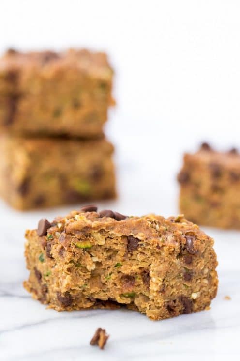 Zucchini Chocolate Chip Protein Bars -- kid-friendly, allergy-friendly and absolutely delicious! No protein powders included - just naturally good protein! www.superhealthykids.com 