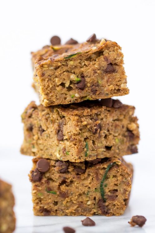 Zucchini Chocolate Chip Protein Bars -- kid-friendly, allergy-friendly and absolutely delicious! No protein powders included - just naturally good protein! www.superhealthykids.com