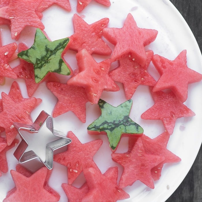 Cutting watermelon stars forStar Spangled Infused Water
