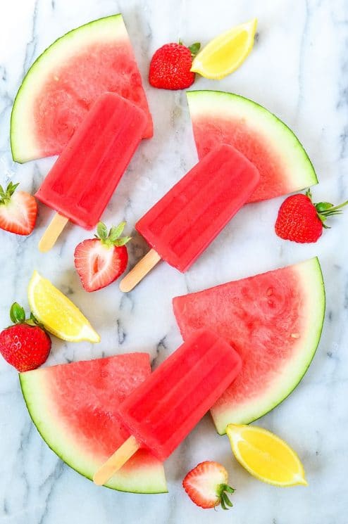 Strawberry Watermelon Popsicles for a super refreshing treat that is made with whole foods! www.superhealthykids.com