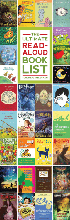 The Ultimate Read-Aloud Book Guide. This is the ultimate guide for book ideas to read aloud to your kids of all ages. You will want to PIN this one for sure! https://www.superhealthykids.com/ultimate-read-aloud-book-guide/