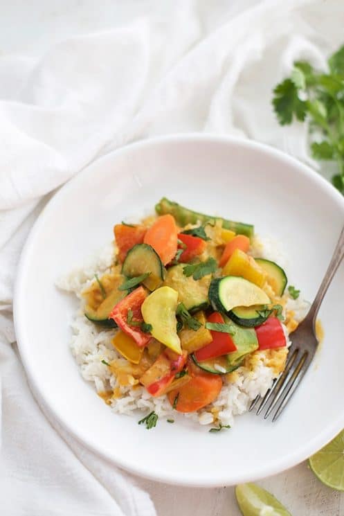 This simple veggie curry uses whatever veggies are on sale or in season. Done in less than 30 minutes! 