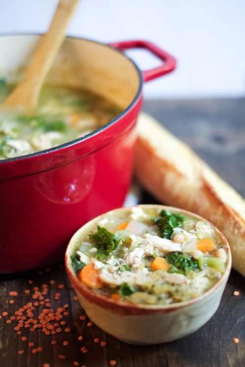 Lemon Chicken Soup with Lentils, Kale, & Beans. Hearty, filling chicken soup with a lemon twist!