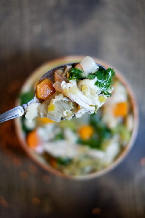 Lemon Chicken Soup with Lentils, Kale, & Beans. Hearty, filling chicken soup with a lemon twist!