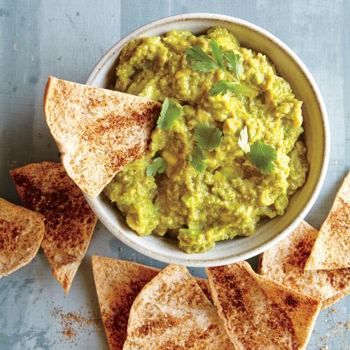 pea hummus with tortilla chips 