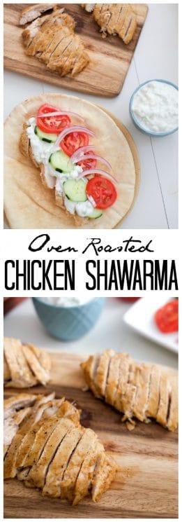 FOOD - Oven Roasted Chicken Shawarma. Flavorful oven roasted chicken shawarma pairs perfectly with refreshing tzaziki! This easy, healthy recipe can be made ahead for a stress-free dinner. https://www.superhealthykids.com/oven-roasted-chicken-shawarma-recipe/