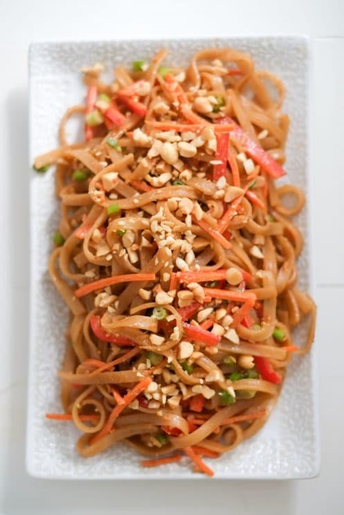 Peanut Sesame Noodles and Veggies. These peanut sesame noodles are ready in less time than it takes to order takeout (only 10 minutes!). Bonus: they include a good portion of fresh veggies!