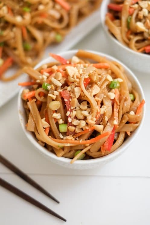 Peanut Sesame Noodles and Veggies. These peanut sesame noodles are ready in less time than it takes to order takeout (only 10 minutes!). Bonus: they include a good portion of fresh veggies!