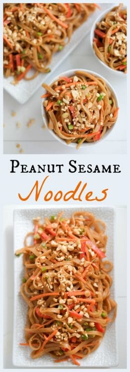 FOOD - Peanut Sesame Noodles and Veggies. These peanut sesame noodles are ready in less time than it takes to order takeout (only 10 minutes!). Bonus: they include a good portion of fresh veggies! https://www.superhealthykids.com/peanut-sesame-noodles-recipe/