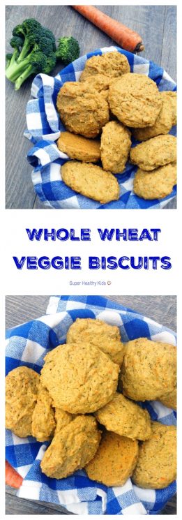 Whole Wheat Veggie Biscuits. Bust picky eating with these buttery whole wheat biscuits packed with broccoli and carrots! https://www.superhealthykids.com/broccoli-and-carrot-biscuits/