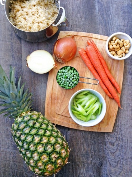 Pineapple Fried Brown Rice. Sweet and savory whole grain Pineapple Fried Brown Rice packs fruits AND veggies into one main dish.