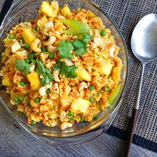 Pineapple Fried Brown Rice. Sweet and savory whole grain Pineapple Fried Brown Rice packs fruits AND veggies into one main dish.