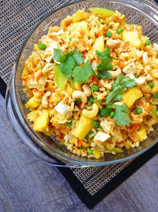 Pineapple Fried Brown Rice. Sweet and savory whole grain Pineapple Fried Brown Rice packs fruits AND veggies into one main dish.