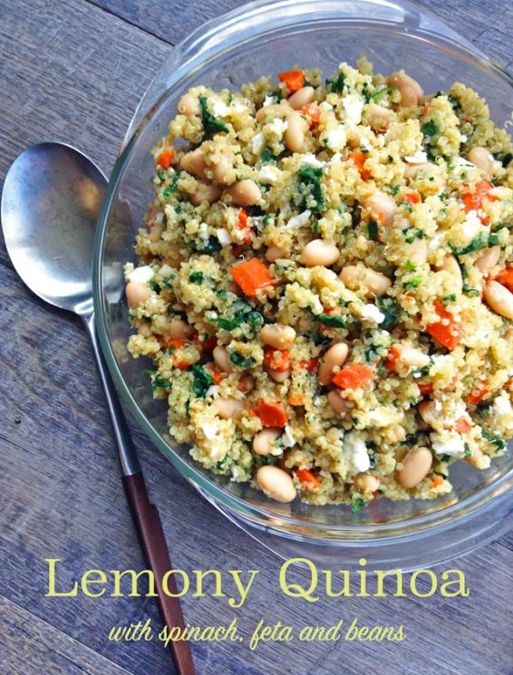 Lemony Quinoa with Spinach, Feta and Beans