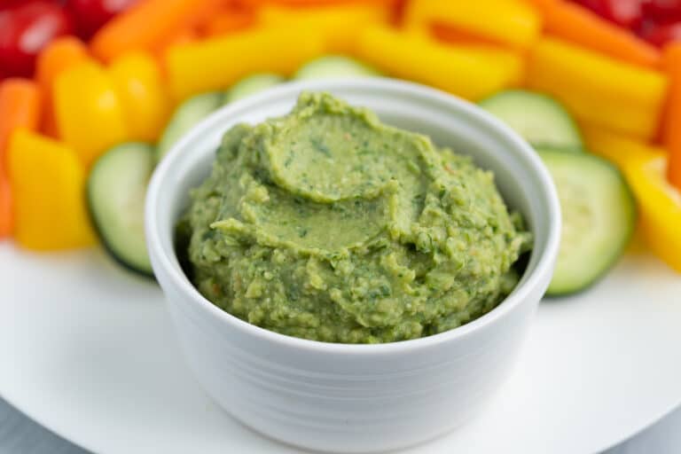 green goddess hummus with fresh vegetables for dipping