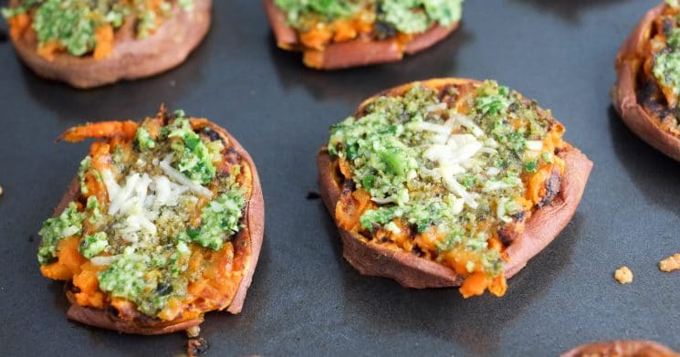 Smashed Sweet Potatoes with Spinach Pesto Recipe - Super Healthy Kids