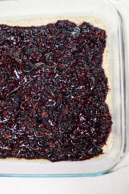 A delicious layer of chia seed blackberry jam.