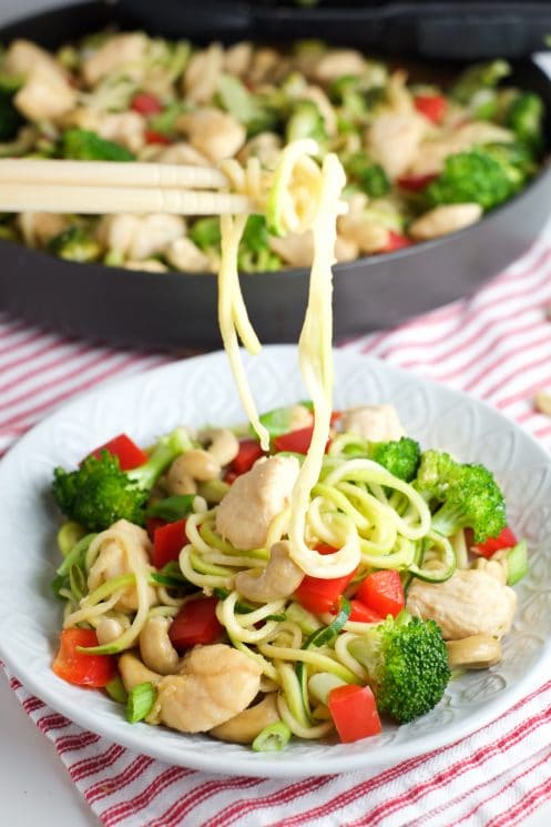 Zoodles make cashew chicken even better.