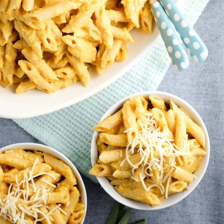 So delicious and healthy!! Cheesy butternut squash sauce over Barilla® ProteinPLUS® pasta.