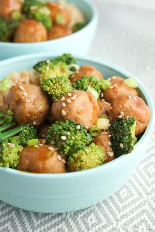 Tiny teriyaki meatball bowls are a family favorite.