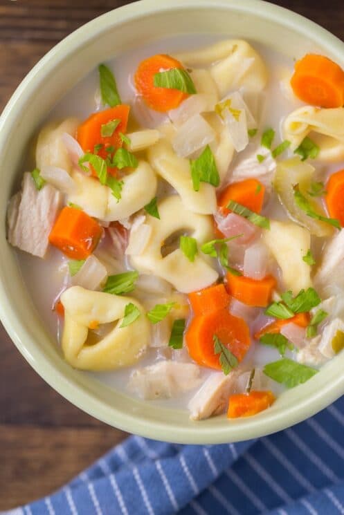 Healthy Slow Cooker Creamy Tortellini Soup made with a crock pot