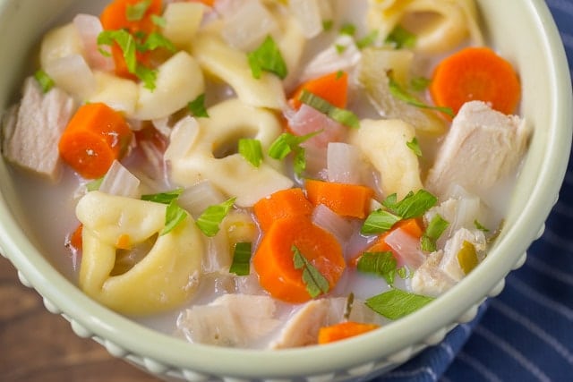 Healthy Creamy Tortellini Soup made in the slow cooker