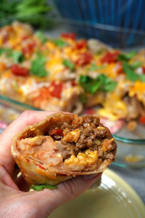 Feed a Crowd Healthy Beef and Bean Burritos Closeup of Inside of Burrito