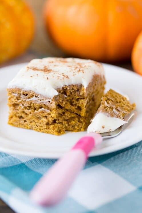 Healthy Pumpkin Spice Cake with greek yogurt frosting