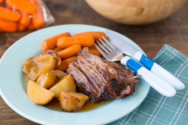 Slow Cooker Cider Braised Pot Roast with carrots and potatoes