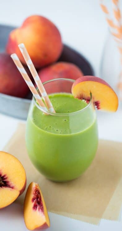 green smoothie, healthy snacks, peaches