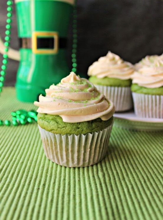 Healthy Green Spinach Cupcakes with Irish Cream for St. Patrick's Day Fun Food