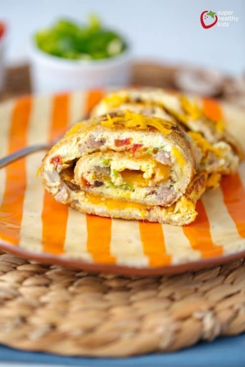 Quick Baked Omelet Rolled and Sliced on a Plate