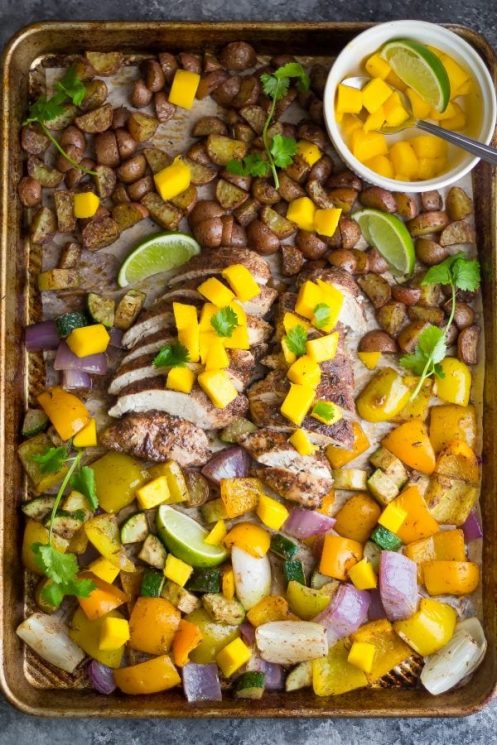 Jamaican Chicken Sheet Pan Dinner with veggies