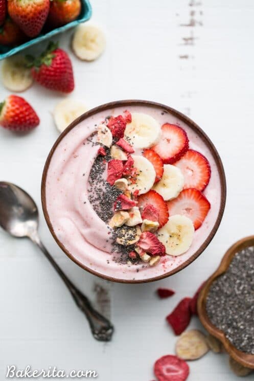 Strawberry Banana Smoothie bowl with chia seeds