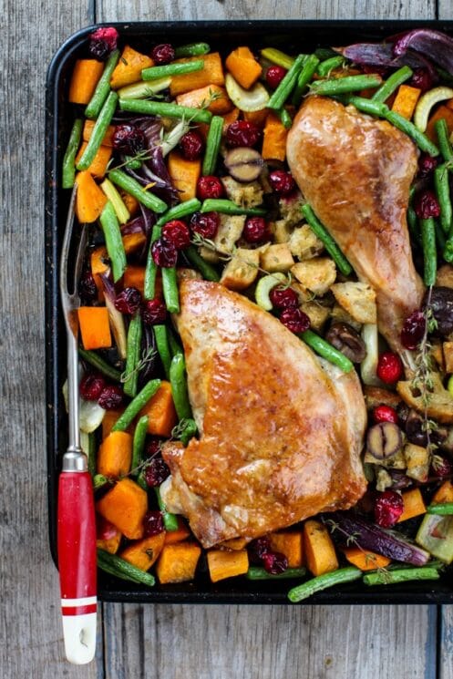 Sheet Pan Turkey Dinner with veggies, carrots, green beans