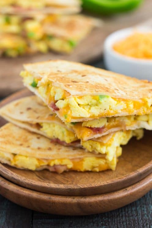 Quick Breakfast Quesadillas Cut Into Triangles