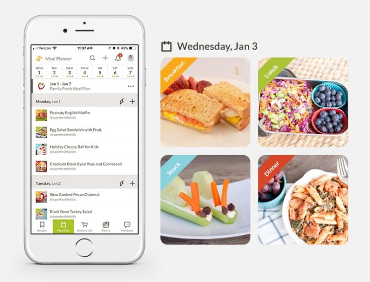 Prepear Meal Plan Screen Shot with Meal Photos and Healthy Snacks