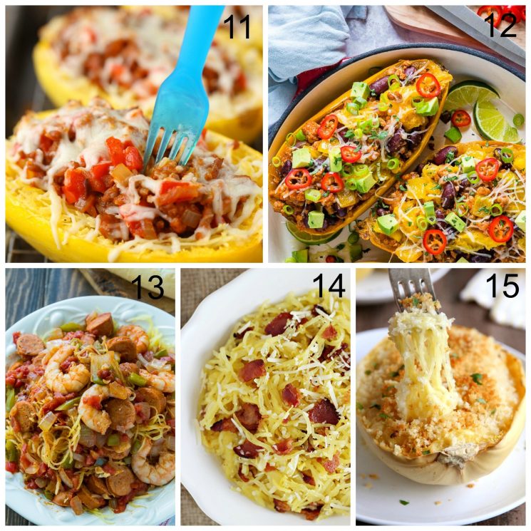 21 Best Spaghetti Squash Recipes. Five different recipes collage.