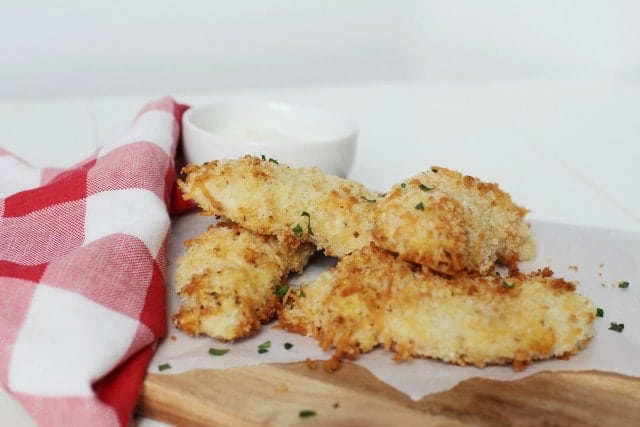 homemade chicken strips on a cutting board