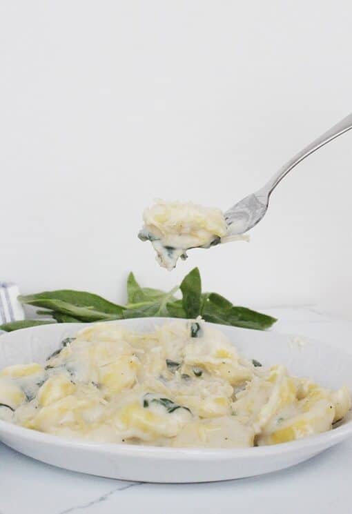 Tortellini with Spinach and Parmesan Cheese.