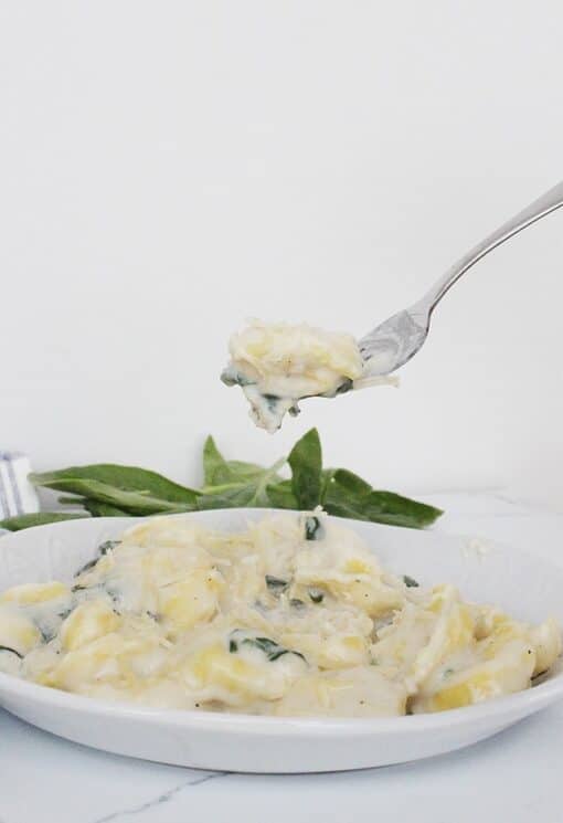 Tortellini with Spinach and Parmesan Cheese. 