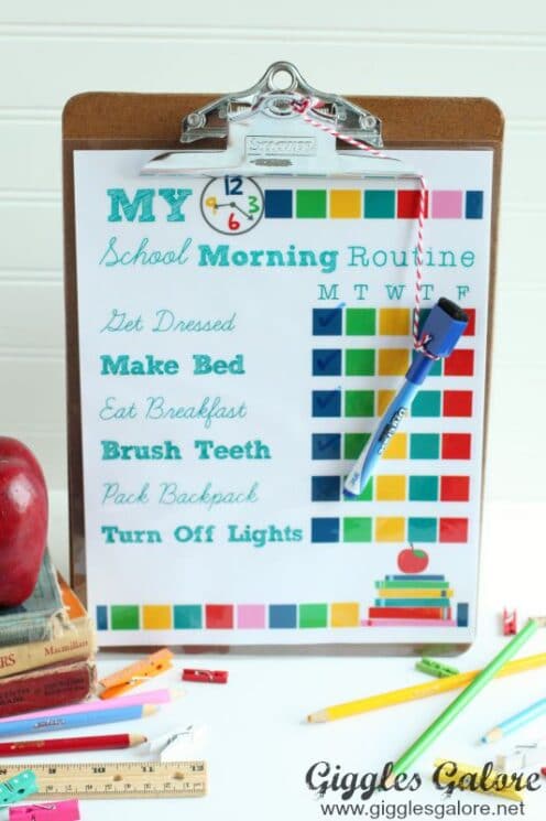 elementary age school morning routine chart