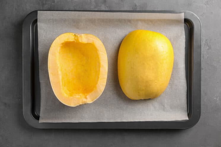 Baking a spaghetti squash on a baking sheet