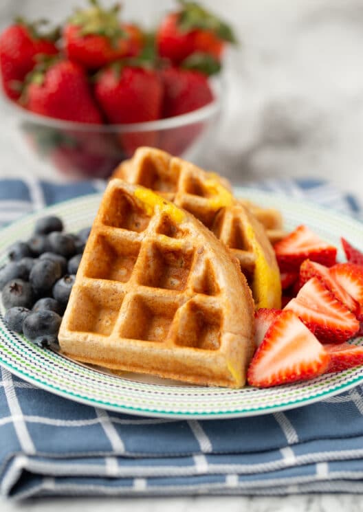 high protein waffle with berries