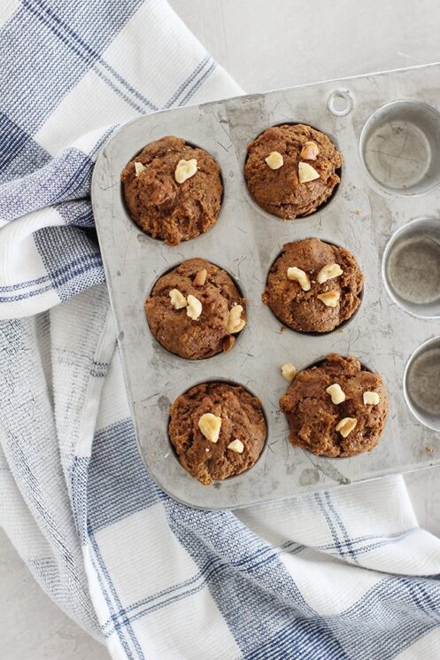 mini pumpkin molasses muffins in a mini muffin tin