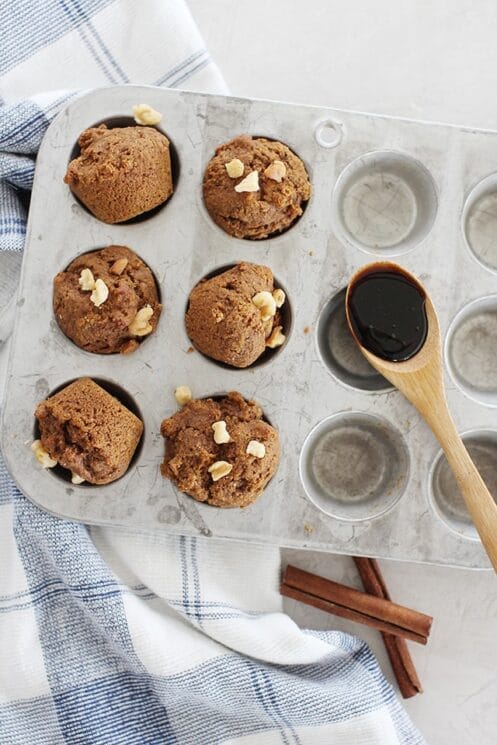 mini pumpkin molasses muffins in a mini muffin tin