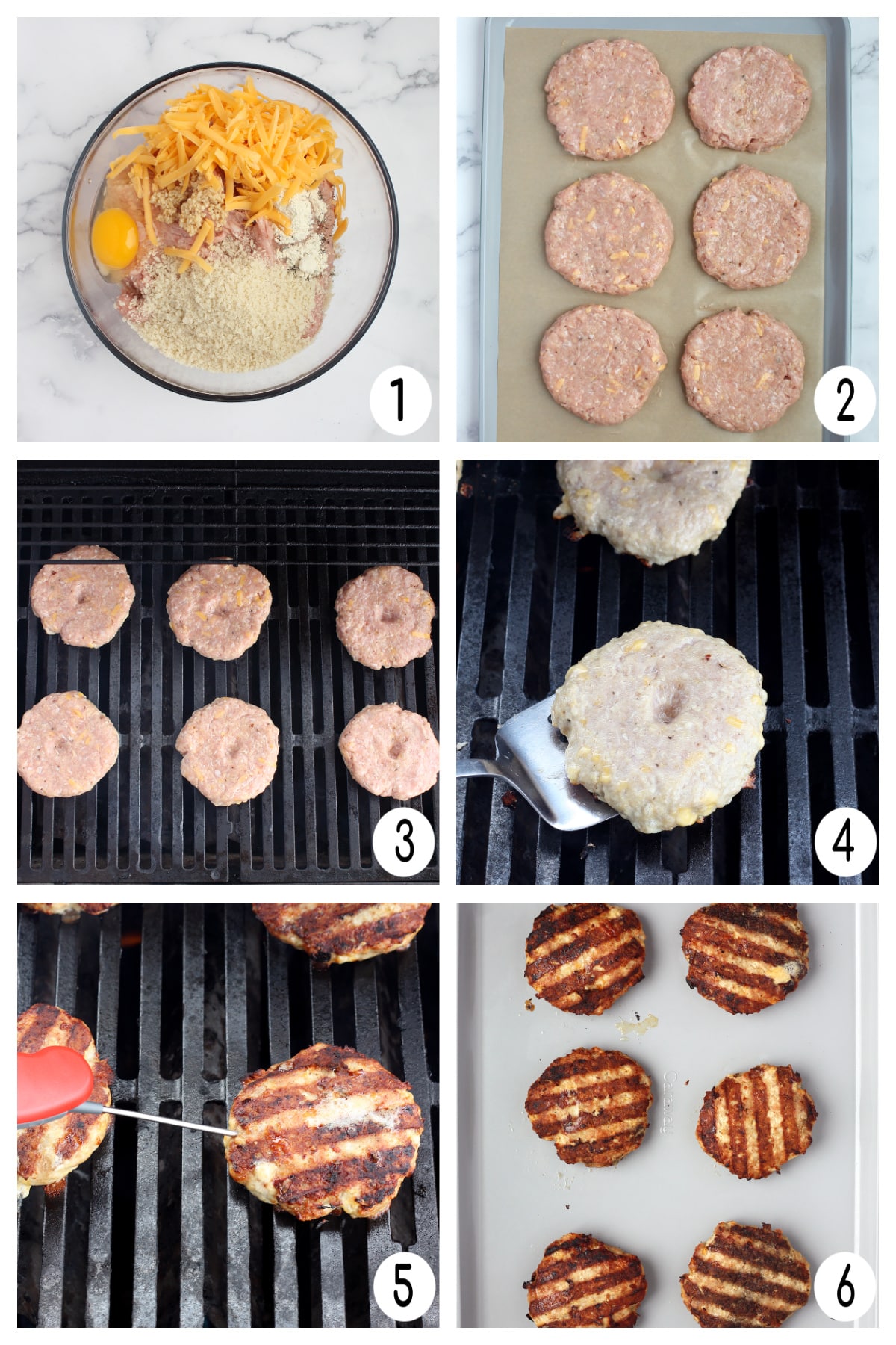 Process shots for making turkey burgers.